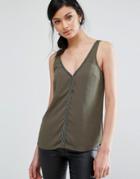 Oasis V Neck Woven Tank - Green