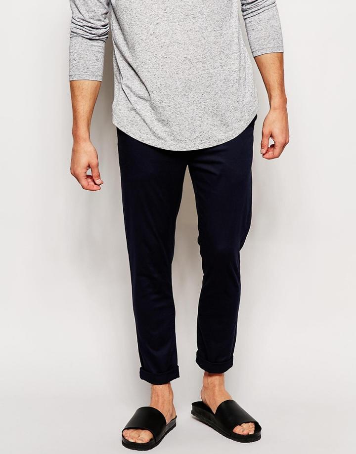 Asos Skinny Chinos In Ankle Grazer - Navy