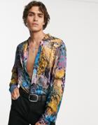 Asos Design Regular Snakeskin Shirt - Blue