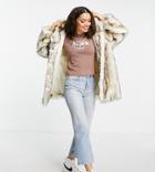 Asos Design Petite Oversized Hooded Faux Fur Coat In Brown