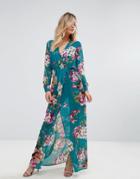 Prettylittlething Split Sleeve Detail Floral Maxi Dress - Multi