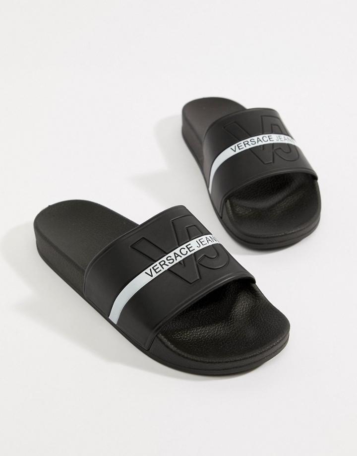 Versace Jeans Logo Sliders In Black - Black