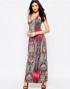 Qed London Printed Maxi Dress - Pink Multi