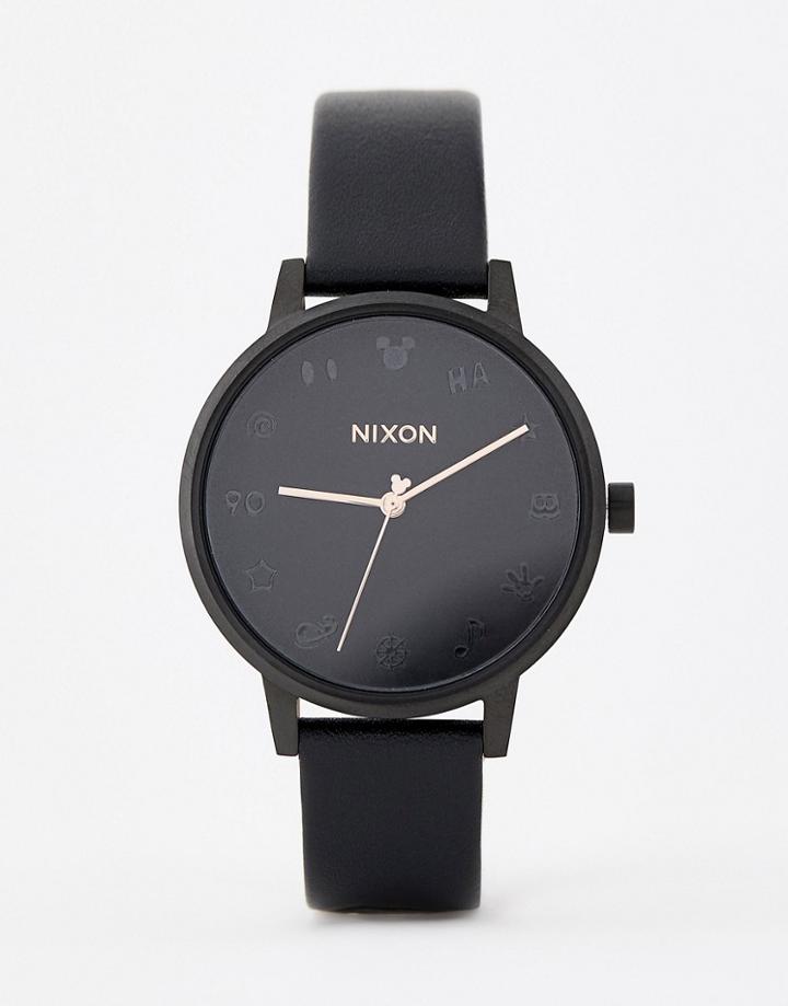 Nixon X Mickey Mouse Kensington Leather Watch In Black - Black