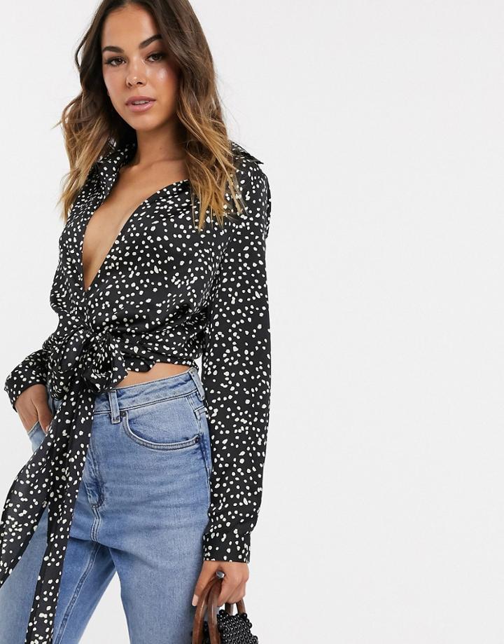 New Look Tie Front Shirt In Polka Dot