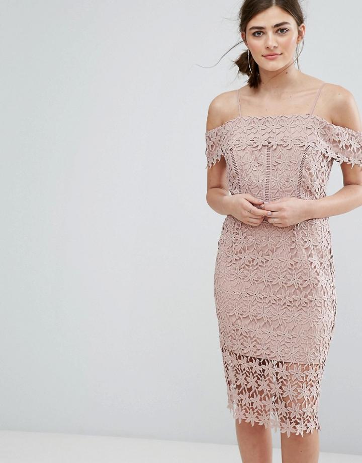 New Look Cutwork Lace Cold Shoulder Dress - Gray