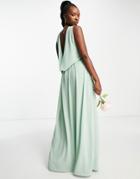 Tfnc Bridesmaid Chiffon Maxi Dress With Deep Cowl Back In Fresh Sage-green