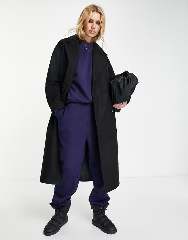 & Other Stories Tie Waist Midi Coat In Black