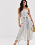 Influence Jumpsuit With Tie Waist In Stripe - Blue