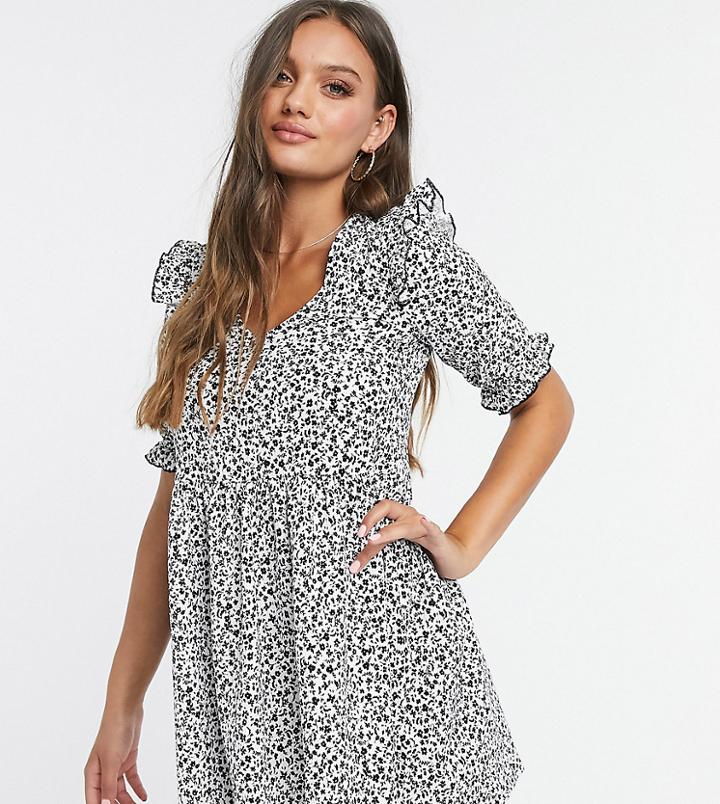 Miss Selfridge Petite Ruffle Detail Mini Dress In Black