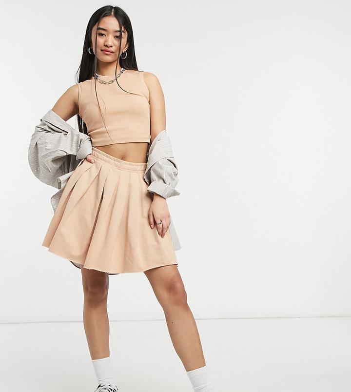 Collusion Pleated Mini Skirt In Sand - Part Of A Set-neutral