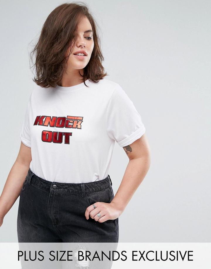 Daisy Street Plus Foil Printed Jersey T-shirt - White
