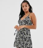 Asos Design Petite Low Back Daisy Print Sundress-multi