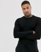 Asos Design Muscle Fit Long Sleeve T-shirt With Crew Neck In Black