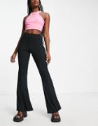 New Look Ribbed Split Front Flare Pants In Black