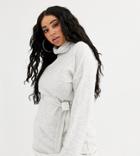 Asos Design Curve Cowl Neck Belted Mini Dress In Marl-gray