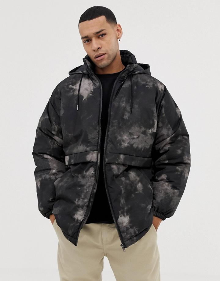 Asos Design Parka Jacket In Dark Camo Print - Black