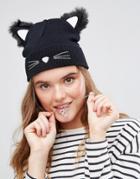 Asos Cat Ears Beanie With Glow In The Dark Yarn - Black