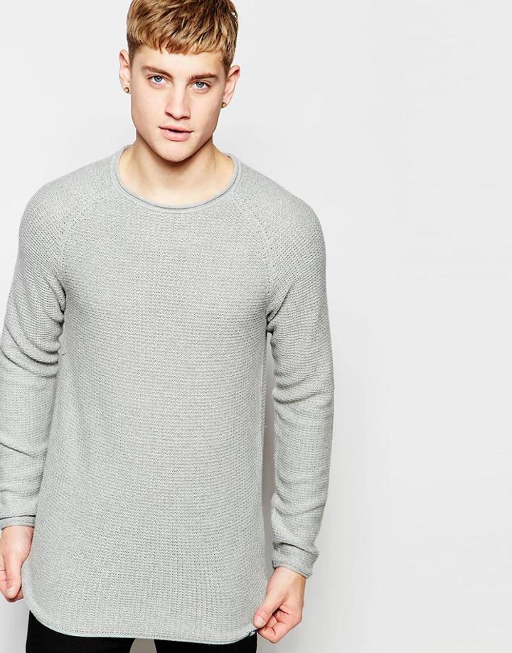 Jack & Jones Waffle Knit Sweater - Light Gray Melange