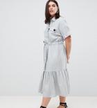 Asos Design Curve Linen Maxi Shirt Dress With Belt Detail And Pep Hem - Blue
