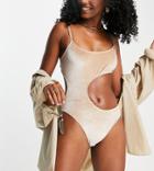 Public Desire Cut Out Velvet Swimsuit In Mauve-purple
