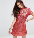 Reclaimed Vintage Inspired High Neck Dress With Western Patches