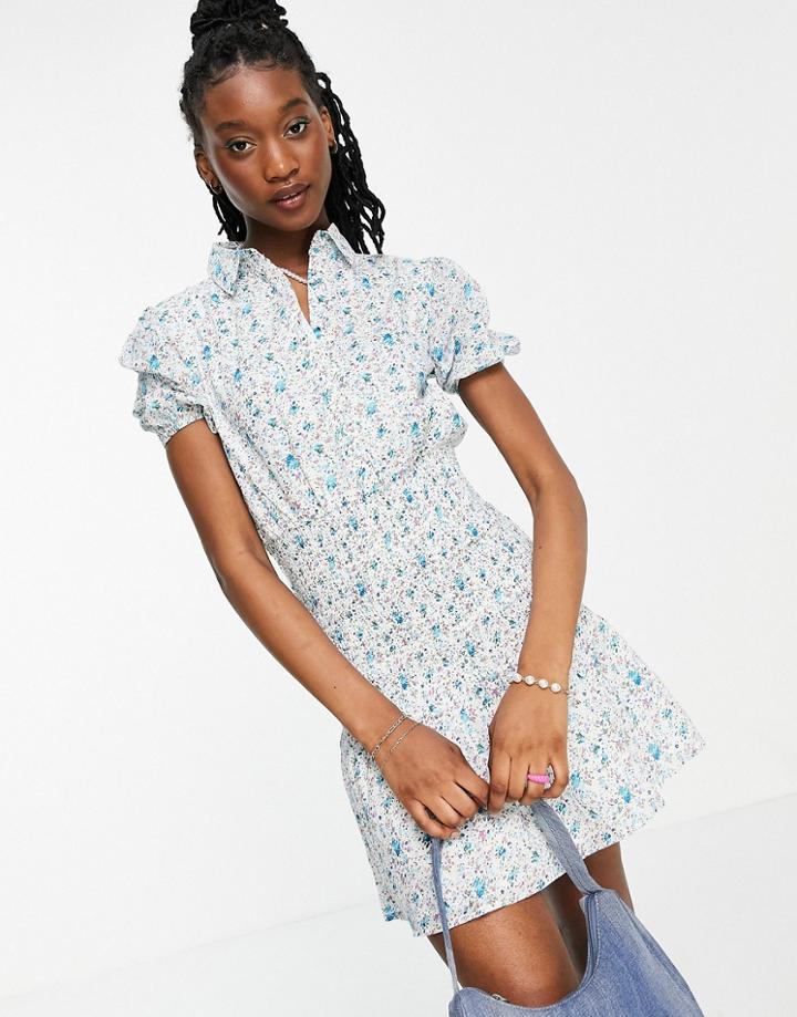 Influence Floral Shirt Dress With Shirred Detail-multi