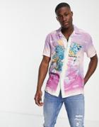Topman Short Sleeve Shirt With Dragon Print In Purple