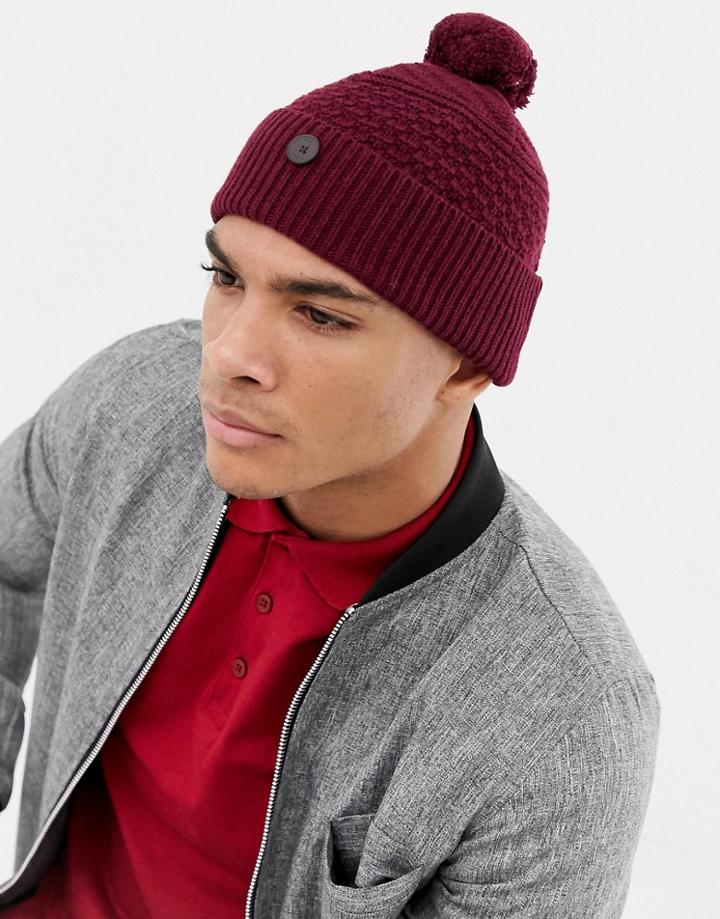 Ted Baker Multhat Bobble Beanie With Multi Stitch - Red