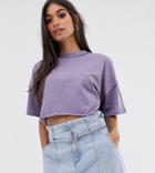 Asos Design Petite Boxy Crop T-shirt With Exposed Seams In Lilac-purple
