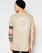 Asos Longline T-shirt With Globe Print In Beige - Silver Mink