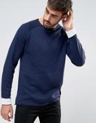 Asos Heavyweight Cotton Sweater In Navy - Navy