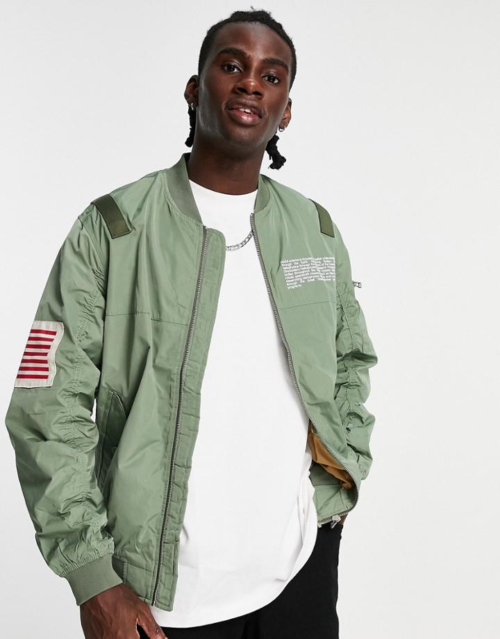Pull & Bear Ma1 Bomber Jacket In Khaki-green