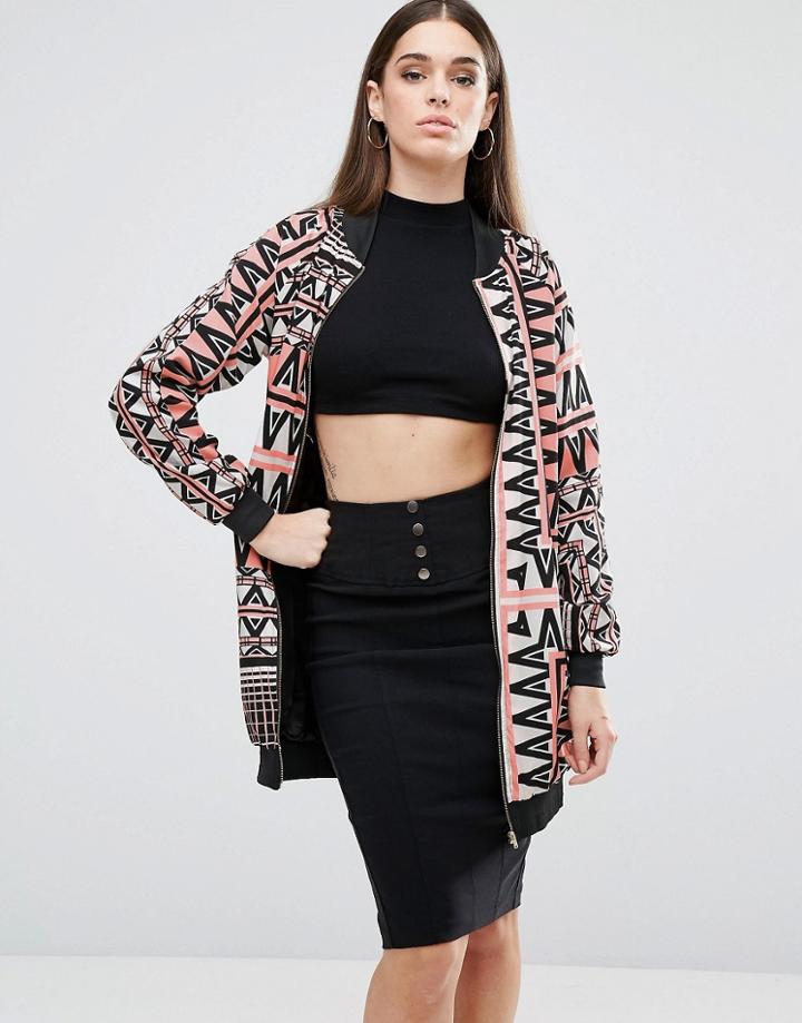 Ax Paris Zig Zag Printed Bomber Jacket - Pink