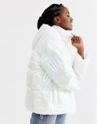 Asos Design Marble Effect Puffer Jacket In White
