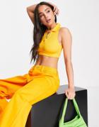 Noisy May Ribbed Cropped Polo Top In Orange