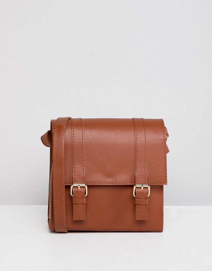Asos Design Structured Leather Mini Satchel Bag - Tan