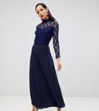 John Zack Tall Over Lace Top Maxi Dress With Open Back-navy