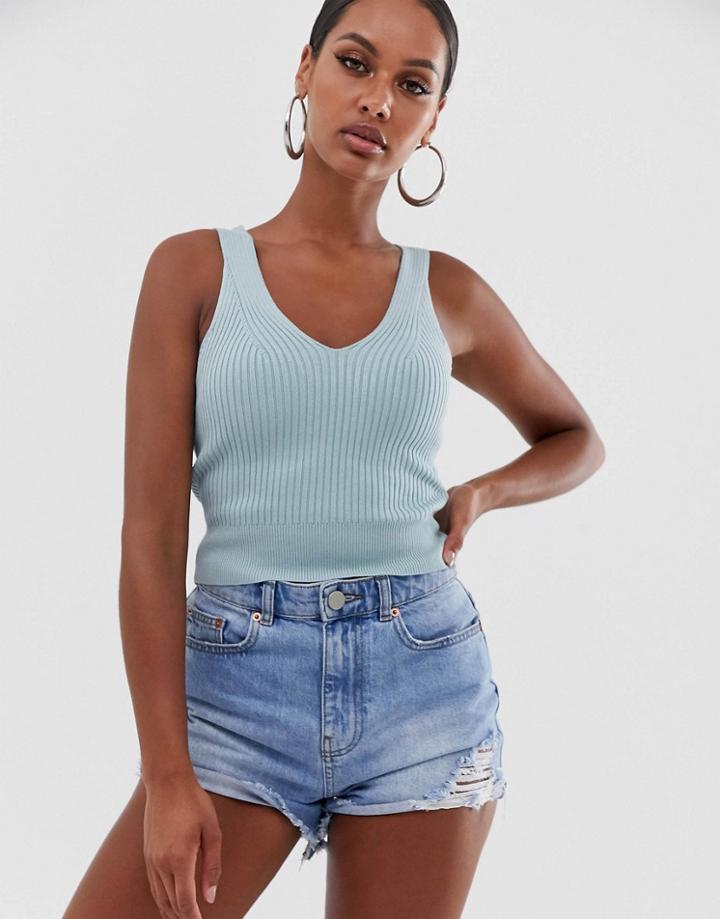 River Island Knitted Crop Tank In Sage