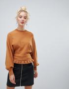 Fashion Union Sweater With Pleated Hem - Tan