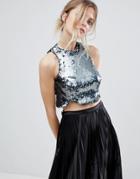 Coast Alice Wet Sequined Crop Top - Silver