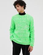 Asos Design Textured Space Dye Knit Sweater In Neon Green - Green
