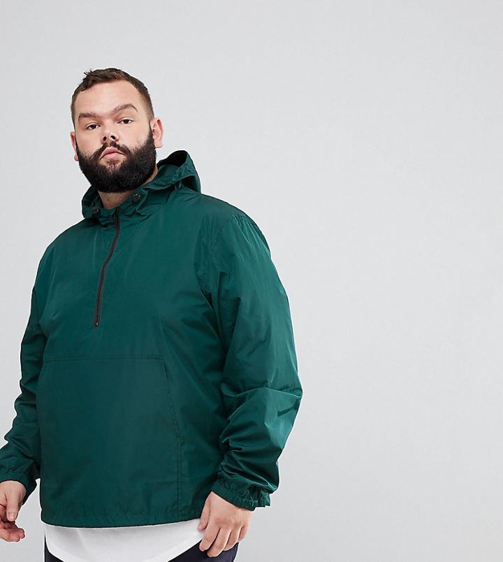 Asos Design Plus Overhead Windbreaker In Bottle Green - Green