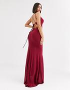 Club L London Plunge Front Strappy Back Maxi Dress In Raspberry