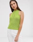 Asos Design Knitted Tank In Chunky Rib - Green