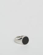 Asos Round Signet Ring With Enamel Insert In Silver - Silver