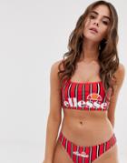 Ellesse Logo Bikini Crop Top In Red Stripe