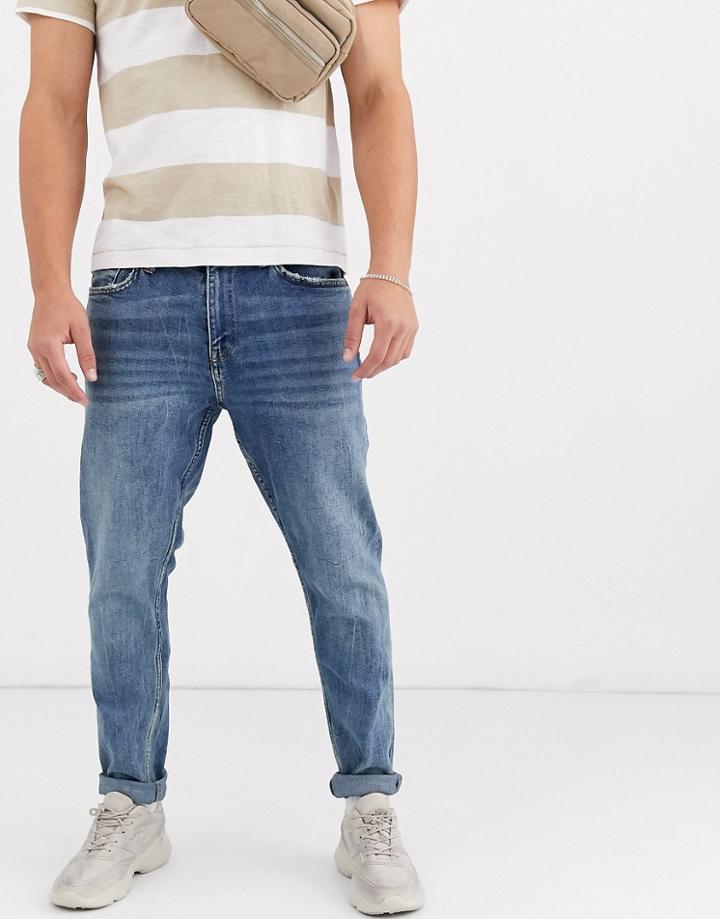Bershka Slim Fit Jeans In Mid Wash Blue