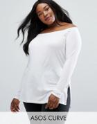 Asos Curve Top With Off Shoulder In Rib - White