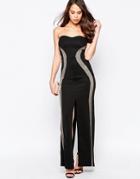 Ax Paris Bandeau Maxi Dress With Mesh Panels And Thigh Split - Black